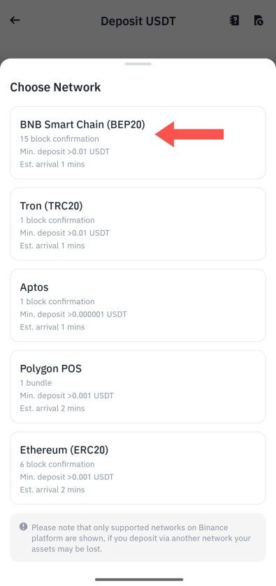 شرح بالصور كيفية الحصول على عنوان الإيداع لعملة USDT على منصة بينانس