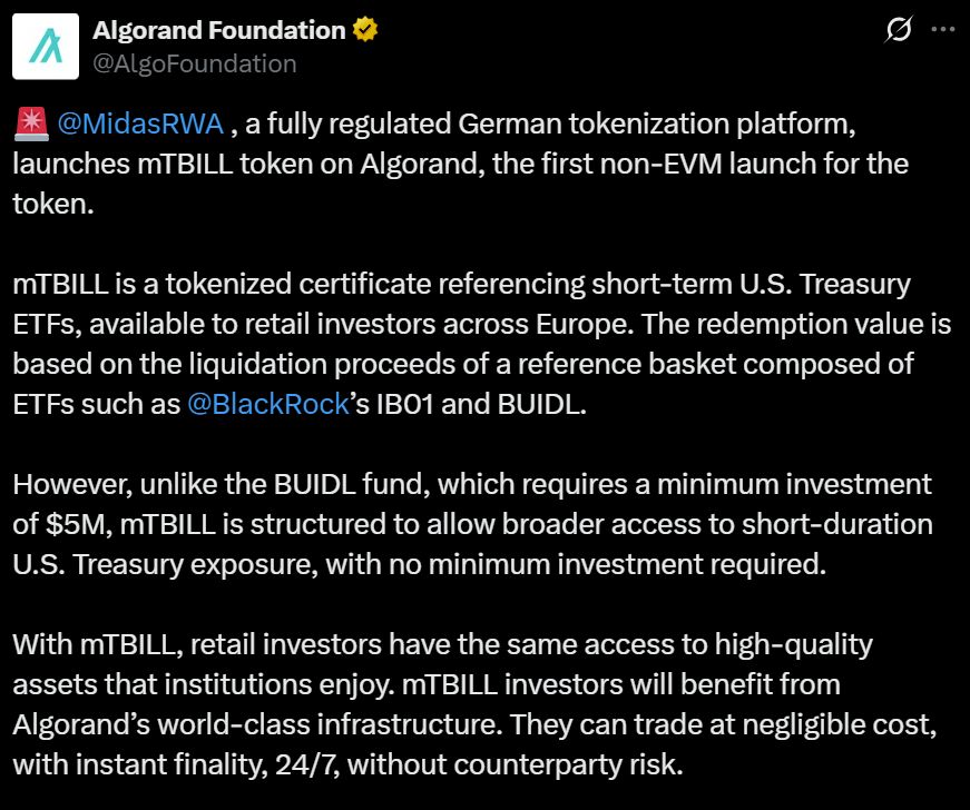 شركة Midas تطلق سندات خزانة أمريكية مرمّزة على بلوكتشين Algorand