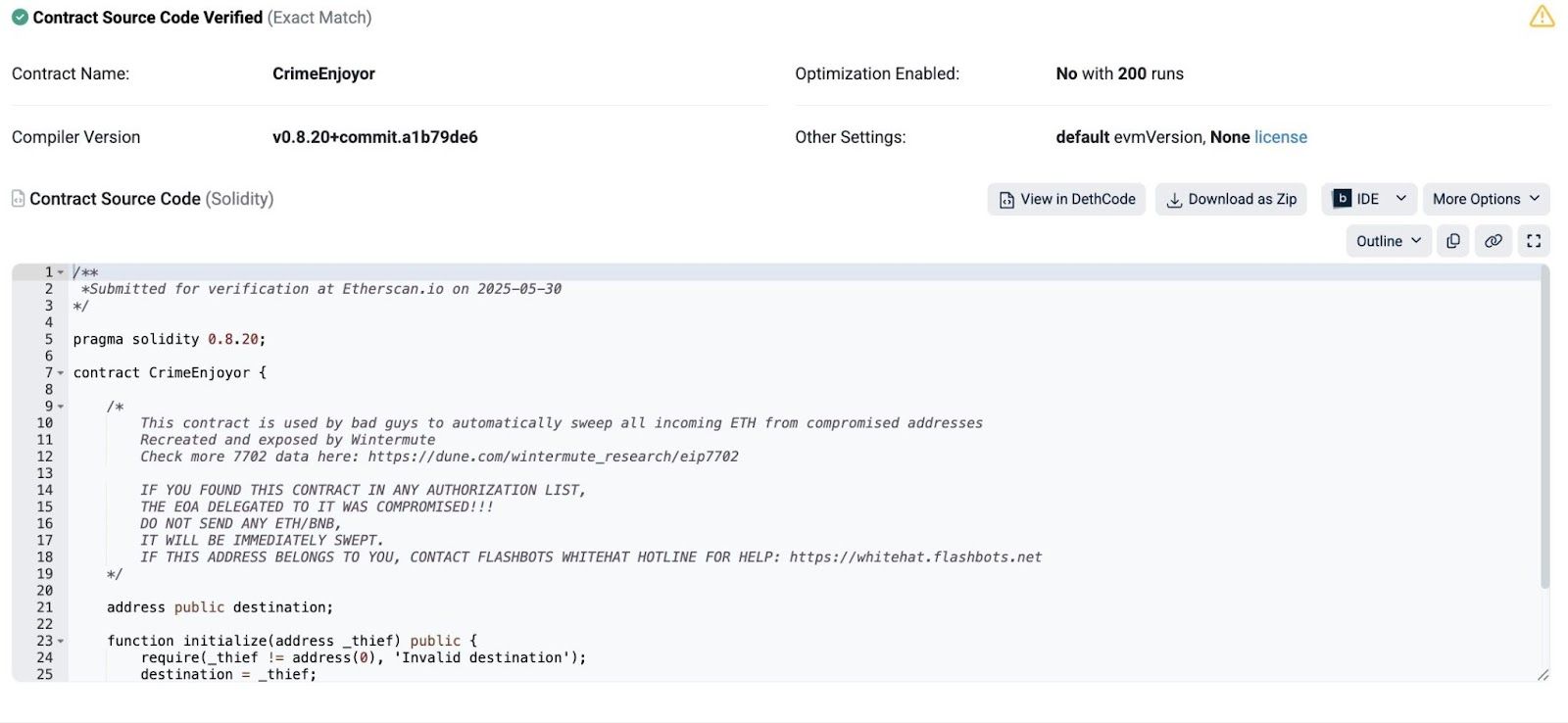 Wintermute تطلق "CrimeEnjoyor" لرصد العقود الخبيثة التي تستنزف محافظ الإيثيريوم