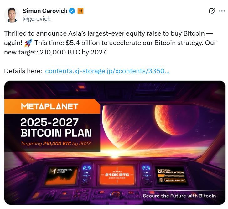 أسهم Metaplanet تقفز بعد خطة لشراء بيتكوين بقيمة 5.4 مليارات دولار