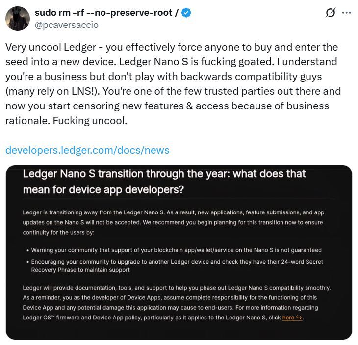خيبة أمل كبيرة: المستخدمون يكتشفون أن Ledger تتخلى عن دعم جهاز "Nano S" القديم