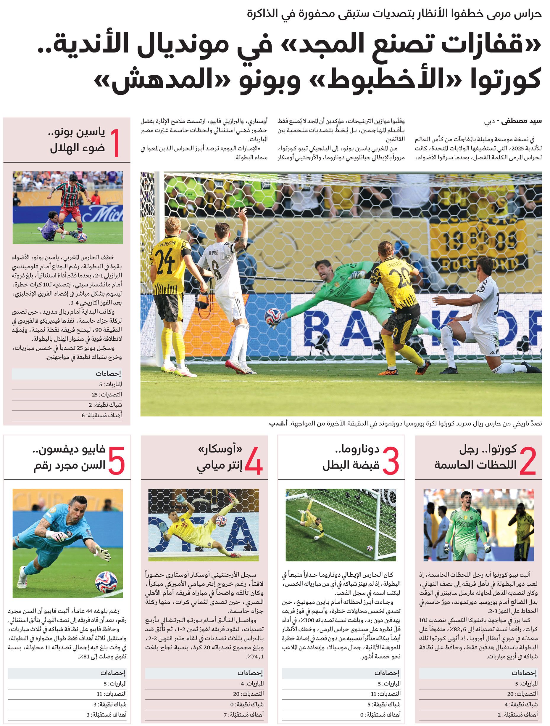 الامارات | «قفازات تصنع المجد» في مونديال الأندية.. كورتوا «الأخطبوط» وبونو «المدهش»