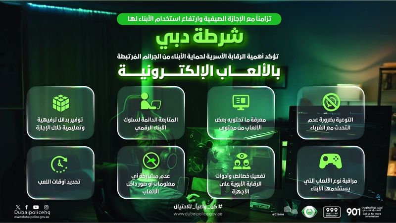 الامارات | شرطة دبي تُحذّر من الجرائم المرتبطة بالألعاب الإلكترونية