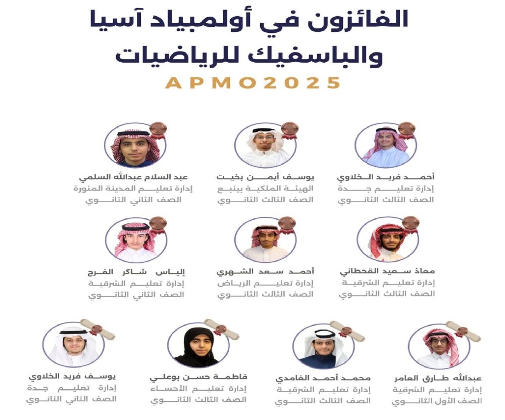 أخبار من السعودية.. عاجل: المملكة تحصد 10 جوائز دولية في أولمبياد آسيا والباسفيك للرياضيات