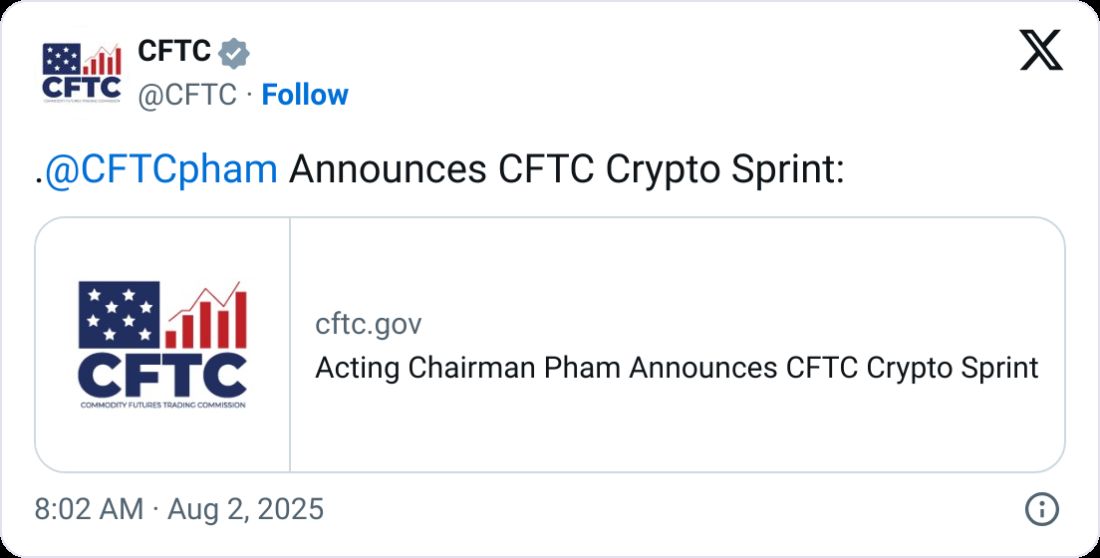 هيئة تداول السلع الأمريكية تبدأ "سباق العملات المشفرة" بالتعاون مع SEC تنفيذًا لخطة البيت الأبيض