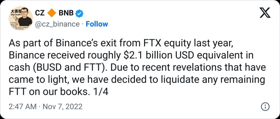 مؤسس Binance تشانغ بينغ تشاو يسعى لرفض دعوى FTX البالغة 1.8 مليار دولار
