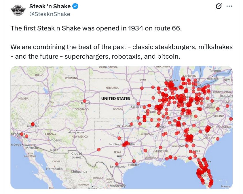 Steak ‘n Shake تشكر مجتمع البيتكوين بعد ارتفاع مبيعات الفروع بنسبة 10.7% في الربع الثاني
