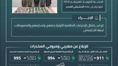 القبض على 5 أشخاص في جازان بتهريب 55.4 كلجم من الحشيش