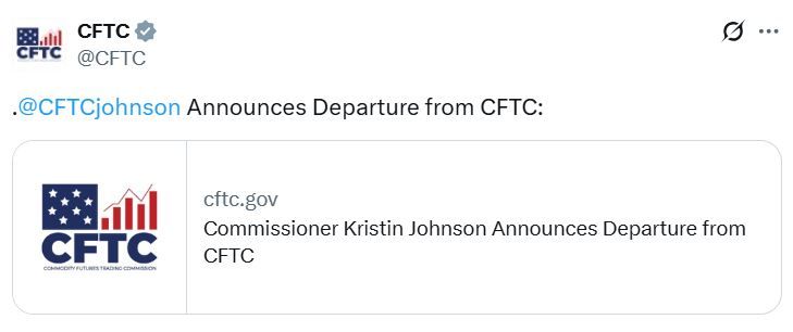 مفوّضة لجنة تداول السلع الآجلة الأمريكية (CFTC) كريستين جونسون تؤكد مغادرتها الأسبوع المقبل