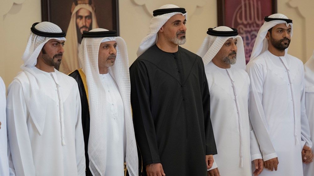 خالد بن محمد بن زايد يحضر حفل استقبال بمناسبة زفاف خالد أحمد رقيط السويدي