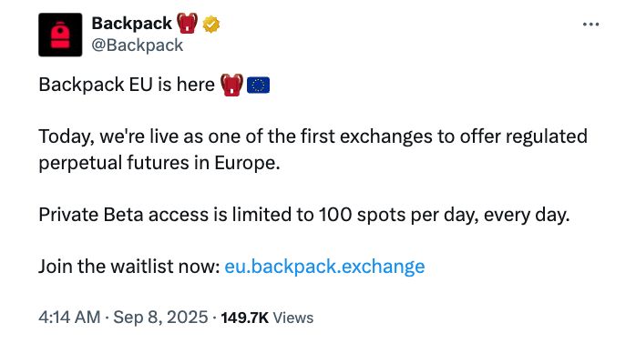 بداية عمليات Backpack EU بمنصة مشتقات معتمدة من هيئة الأوراق المالية القبرصية
