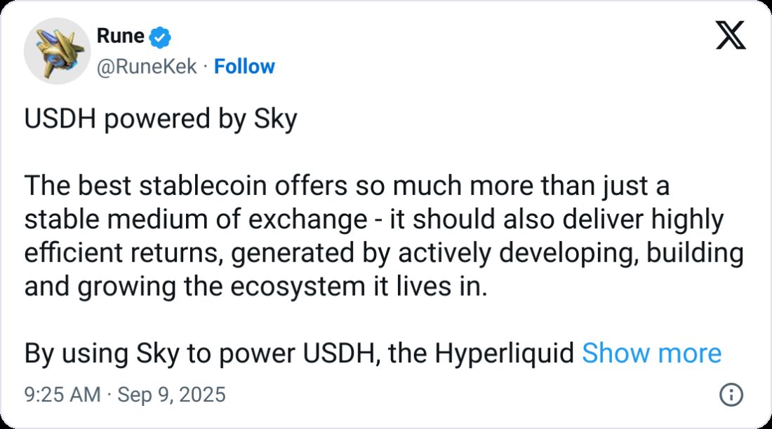 Sky تنضم إلى سباق العروض لإطلاق عملة Hyperliquid المستقرة USDH