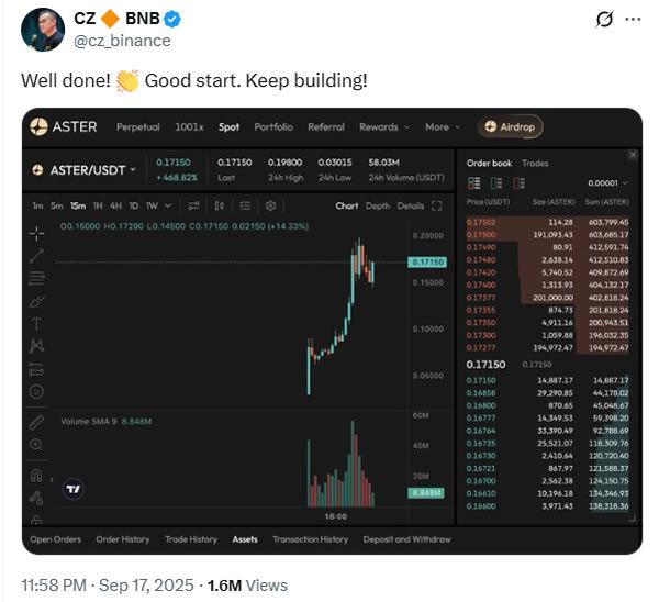 HYPE يسجل أعلى مستوى تاريخي بعد إشارة مؤسس باينانس إلى منافسه DEX أستر