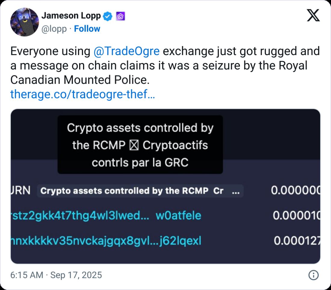 مصادرة منصة TradeOgre في كندا وُصفت بأنها "سرقة من العديد من المستخدمين الأبرياء"