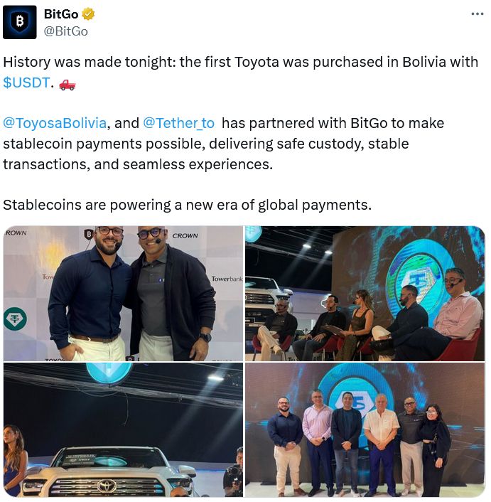 تويوتا وياماها وBYD تبدأ بقبول عملة Tether في بوليفيا وسط تراجع احتياطات الدولار