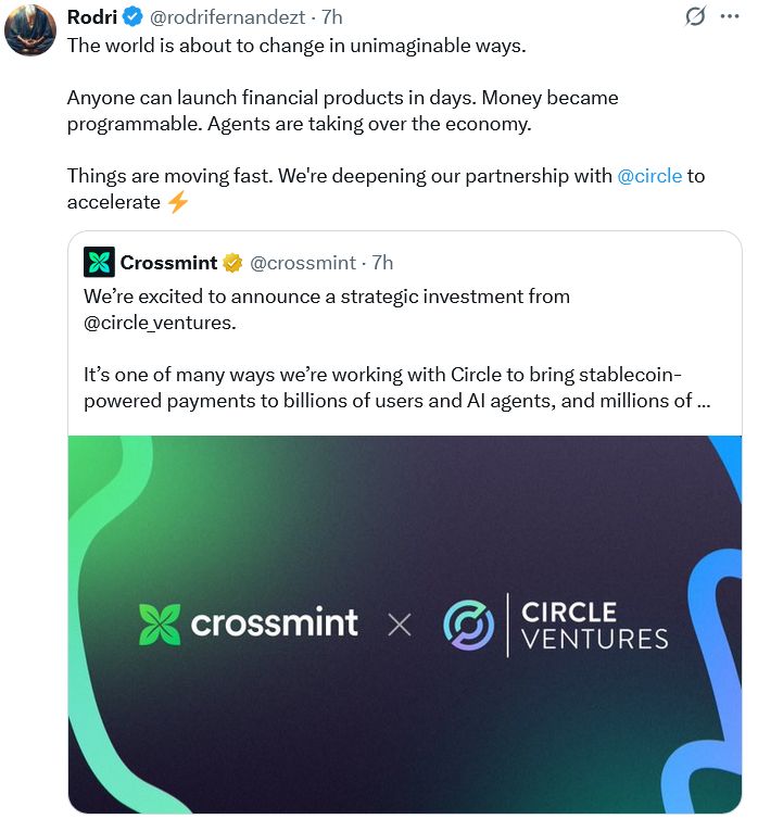 Circle تتعاون مع Crossmint لتوسيع بنية العملات المستقرة للبشر والذكاء الاصطناعي