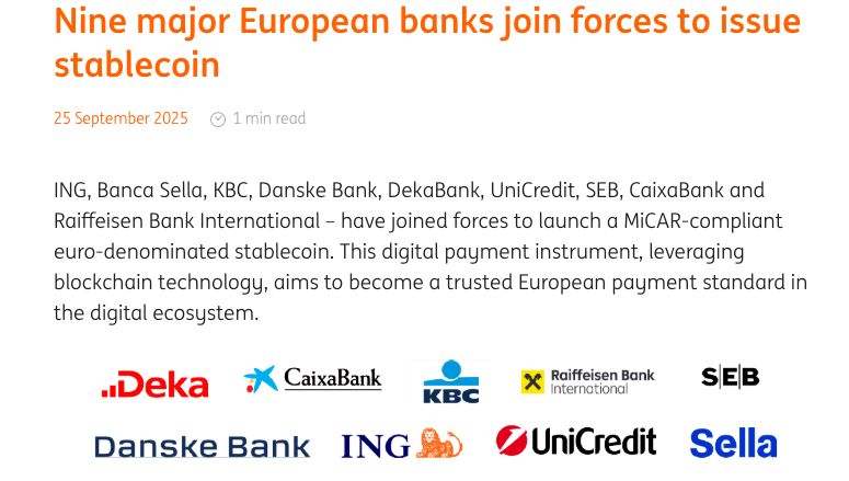 ING وUniCredit تنضمان إلى بنوك أوروبية لتطوير عملة مستقرة باليورو وفق لائحة MiCA